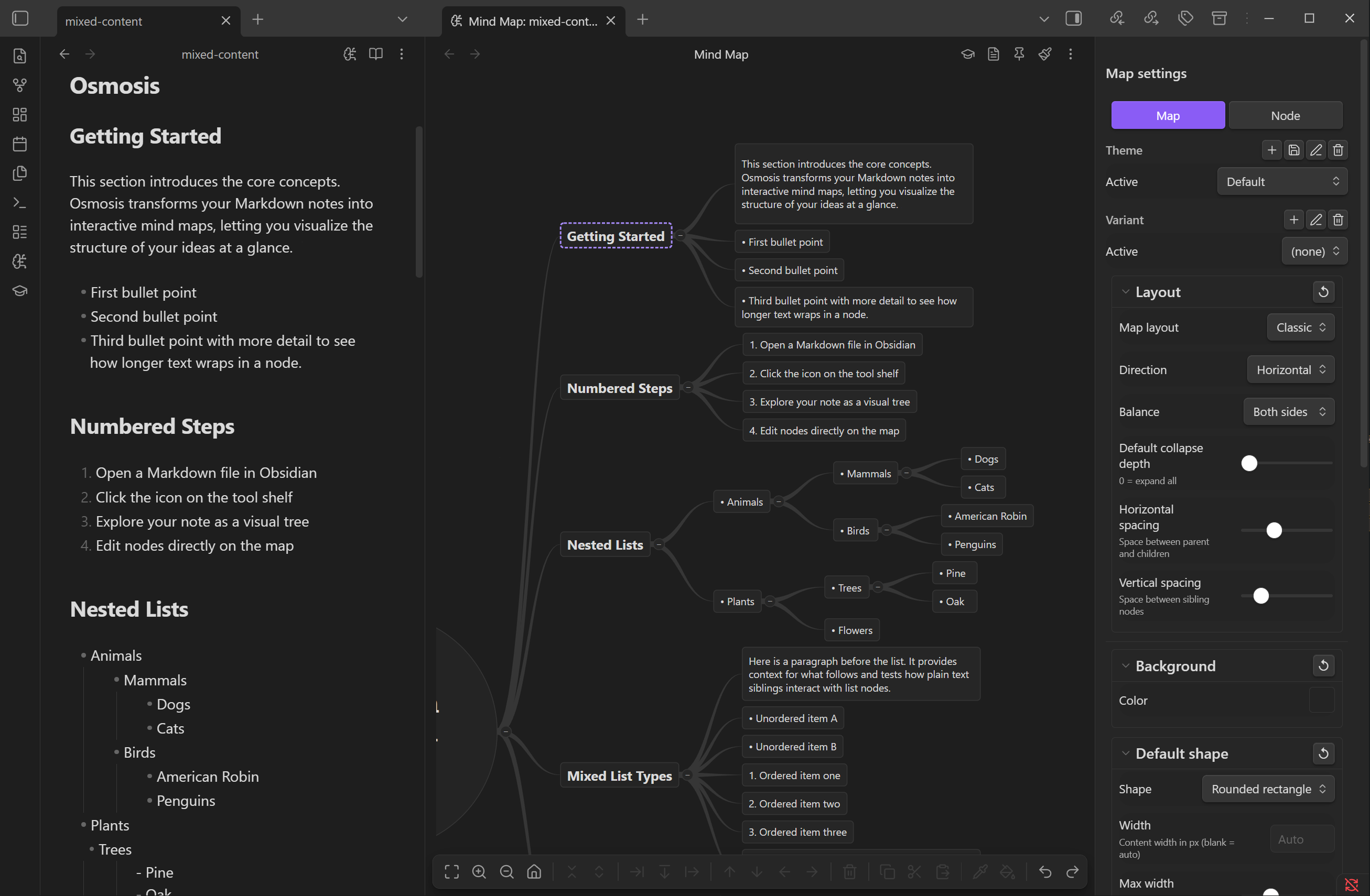Osmosis — notes and mind map side by side
