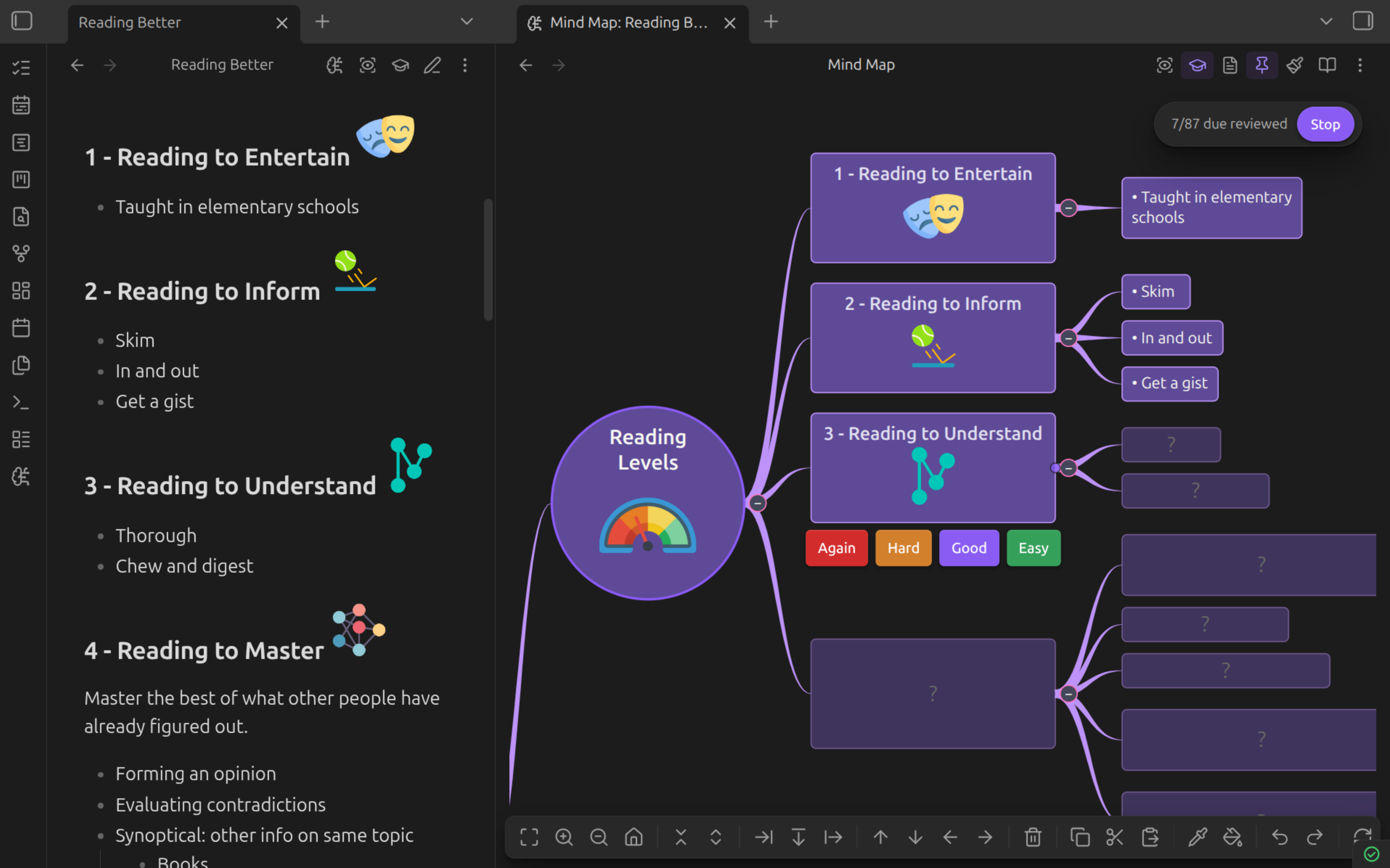 An Obsidian note and its Osmosis mind map side by side