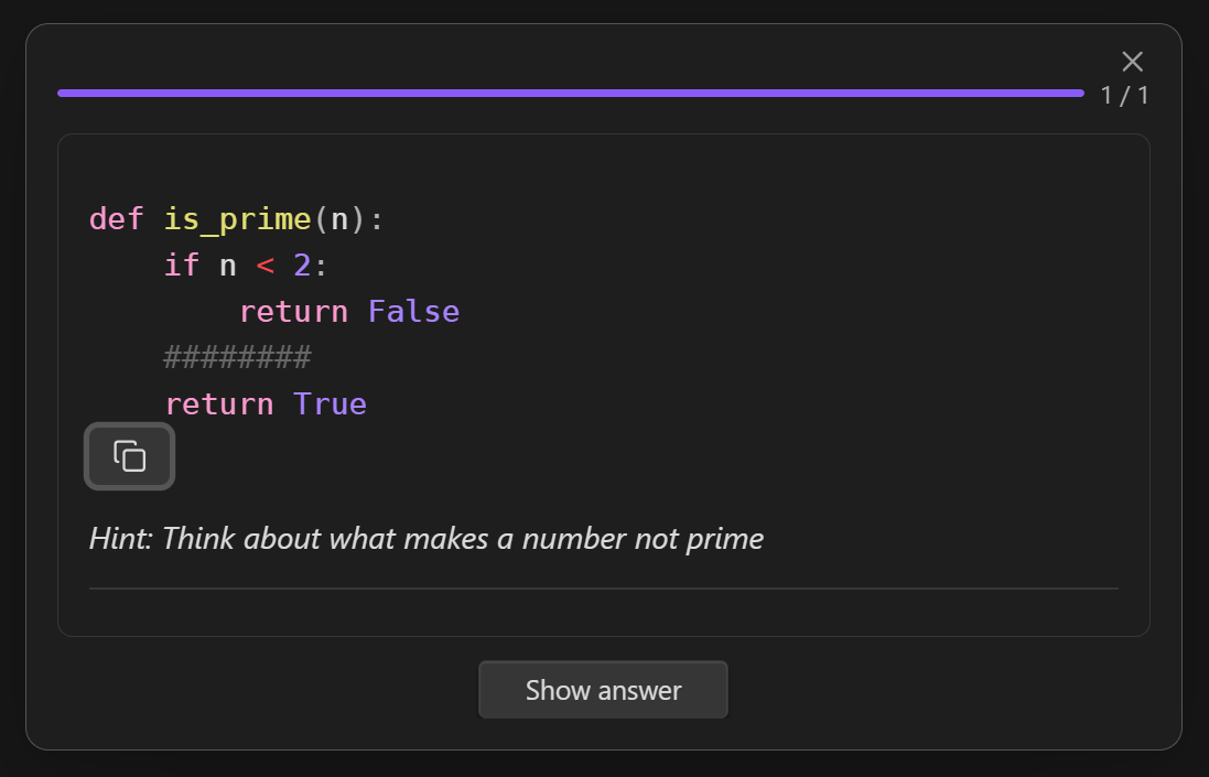 Code cloze — question side